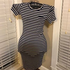 Blue and White Stripe Open Back Maxi